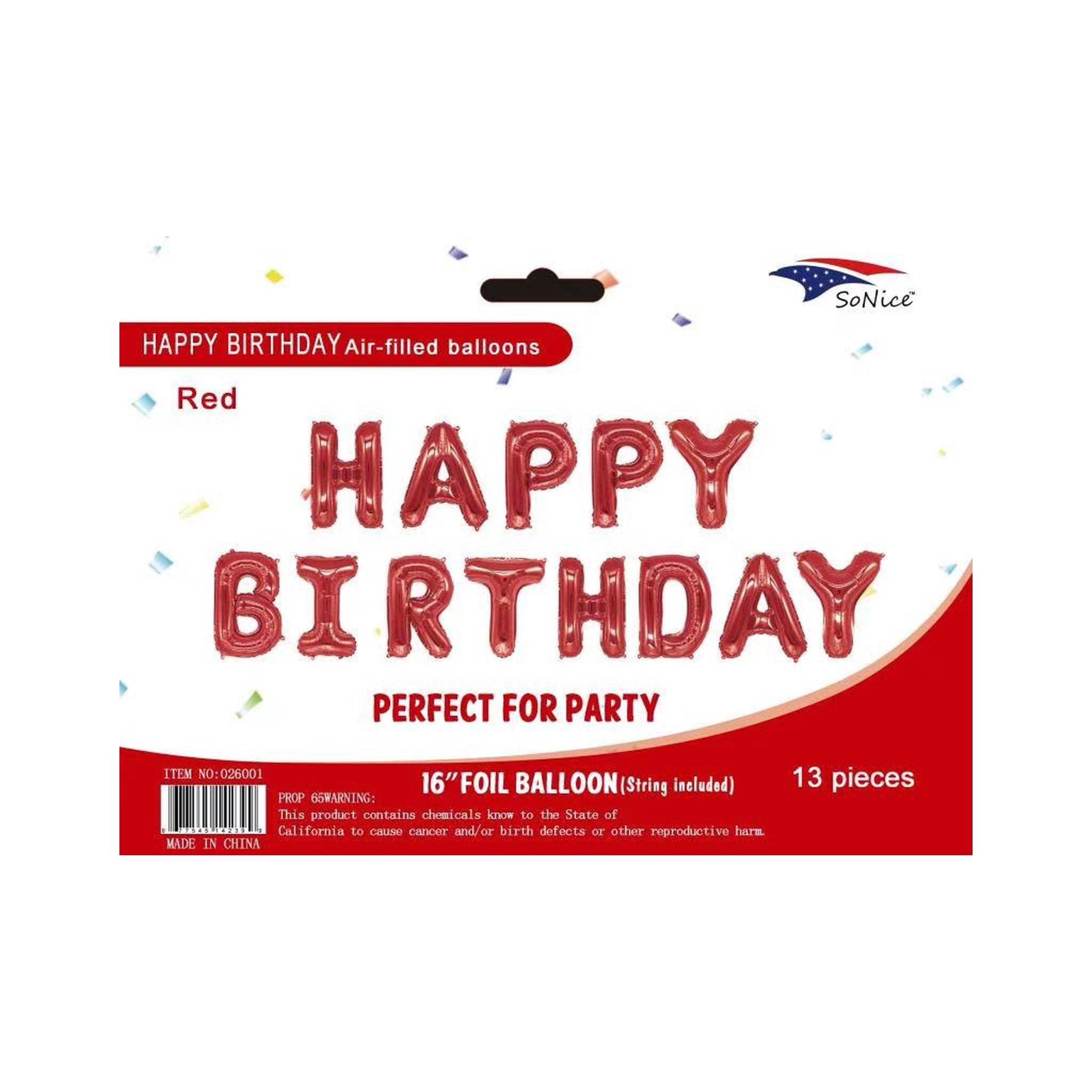 16''Happy Birthday' Red 120Set/Cs